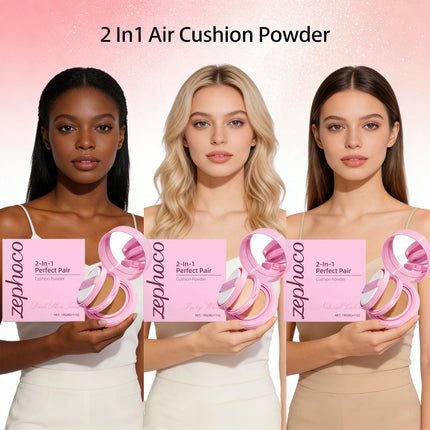 2 in 1 Air Cushion Powder Concealer Foundation Light Natural Long Lasting Oil-Control Waterproof Makeup Foundation Base Cosmetic