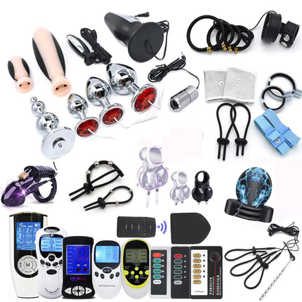 Medical Themed Electric Shock Anal Vaginal Plug Electro Stimulation Peins Ring Cock Cage Penis Plug SM Adult Sex Toys For Couple