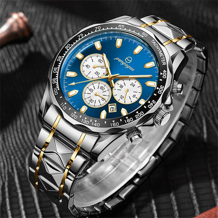 PENGAGAR Luxury Watches Men Business Waterproof Luminous Fashion Stainless Steel Date Week Band Male Quartz Watch Reloj