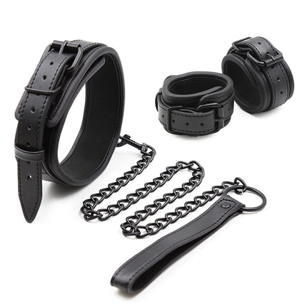 Leather PU BDSM Bondage Kit Set Handcuffs Ankle Cuffs Collar with Leash Restraint Adult Sex Toys for Women Adult Games 18+