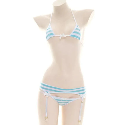 Sexy Bikini Set Women Strap Underwear Stripe Cute Lingerie Micro-Bikinis Swimwear Japanese Schoolgirl Anime Cosplay