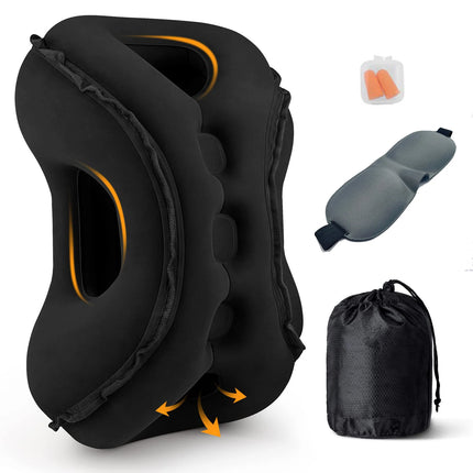Travel Pillow, Inflatable Neck Pillow Used for Airplanes/Cars/Buses/Trains/Office Napping with Eye Mask/Earplugs