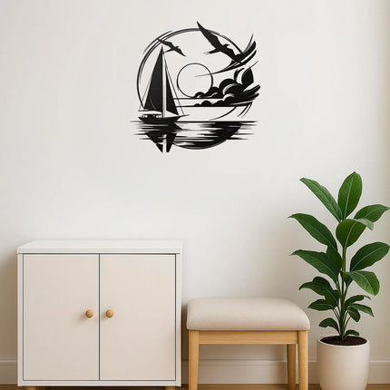 Nautical Home Gift Idea - Waterproof Sailboat Metal Wall Decoration for Modern Spaces