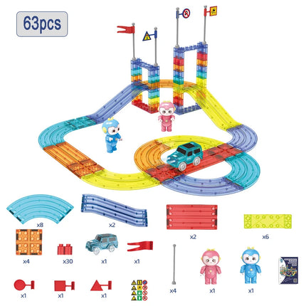 Magnetic Tiles Road Car Toys Kid Magnetic Building Blocks Electric Rail Car Construction Game Montessori STEM Activity Toys Boys