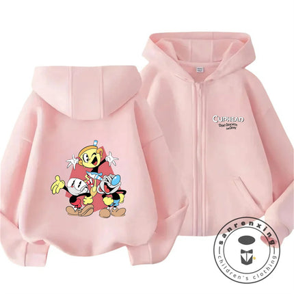 Cuphead 2026 Lovely Zipper Hoodie Boys Girls 3-14Y Autumn Winter Cute Kawaii Cartoon Street Hot Fashion Outdoor Casual Warm