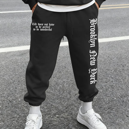 Men's Aesthetic NYC Life Slogan Art Print Sweatpants Elastic Waist Joggers Cozy Daily Hip Hop Street Fashion Bottoms