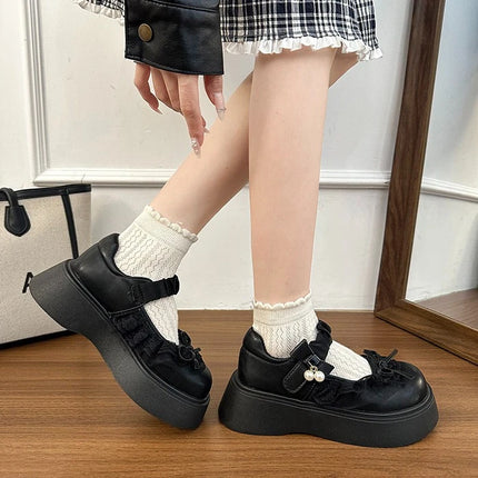 2026 Spring Autumn Height Increase Women Mary Jane Shoes Concise Butterfly-knot Single Shoes Ladies Elegant Dress Leather Pumps