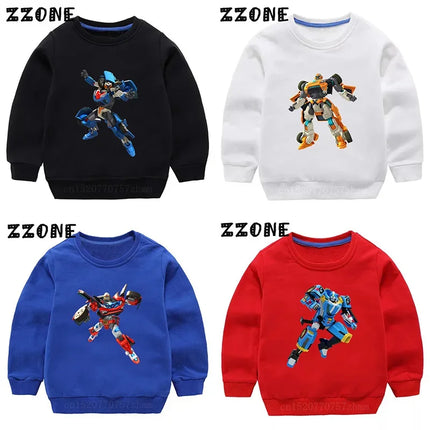 Kids Sweatshirts Tobot Evolution Transformer Robot Car Print Funny Children Hoodies Casual Baby Pullover Tops Girls Boys Clothes
