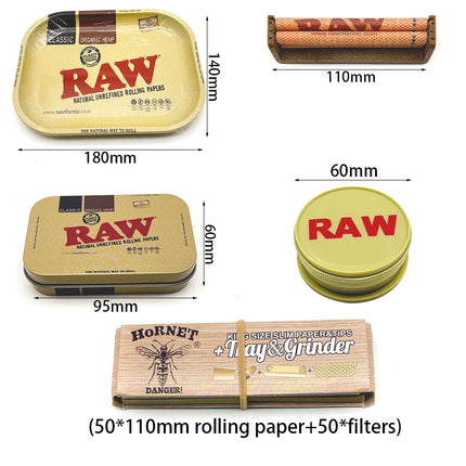 18x14cm Metal Rolling Tray with Manual Herb Grinder Built-in Tobacco Storage Box And Handheld rolling papers machine