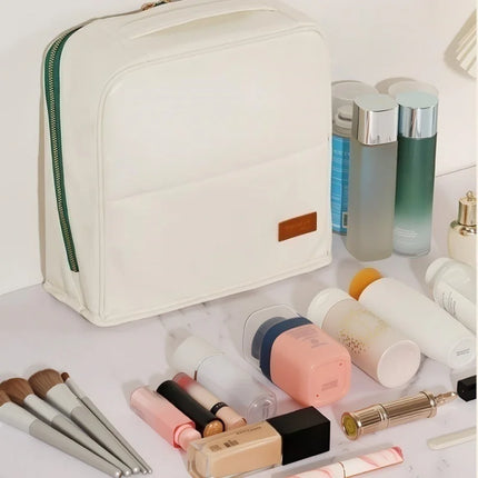 2025 New PU Stand Up Makeup Bag Large Capacity Waterproof Makeup Storage Bag Large Opening Travel Toilet Bag