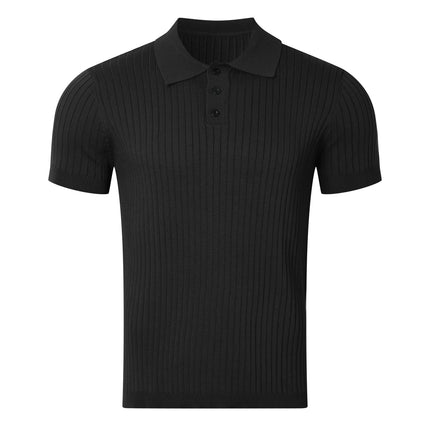Summer Men's Clothing Retro Knit Lapel Striped Polo Shirt Solid Color Short Sleeve Fashion Light Luxury Popular Knitwear M-3XL