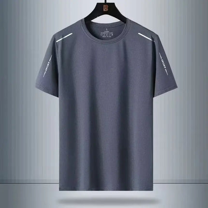 Ice Silk Short Sleeve T-Shirt Men's Summer Thin Quick Dry Mesh Sport Fitness Half Sleeve Casual Elastic T Summer Wear