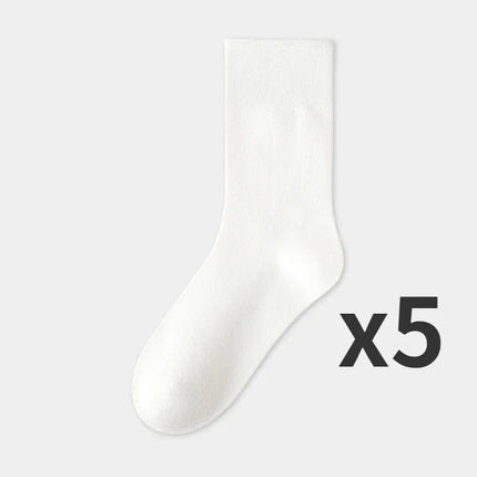 5 Pairs Set Cotton Socks Medium Tube Knitted Loose Long Soft Solid Color Crew Casual Sock Black White Breathable Spring Autumn