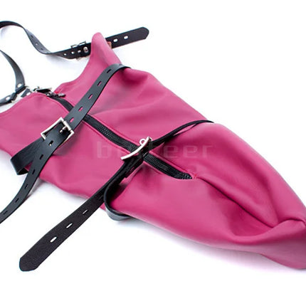 Leather Tight Single Glove Straight Arm Binder Over Shoulder Straps BDSM Bondage Arm Cuffs Zipper Body Harness Adult Roleplay