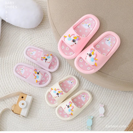 Summer Cartoon Children's Slippers Girl Unicorn Slipper Kids Cute Indoor Home Bathroom Shoes Boy Dinosaur Flip Flops Einhorn