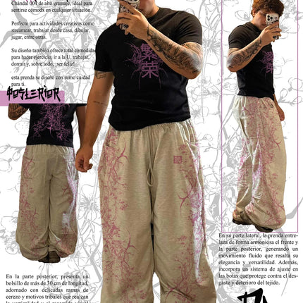 Y2K Pink Goth Tree Bark Wide Leg Pants High Street Unisex Couple Trousers Vintage Crack Texture Low Rise Baggy Streetwear
