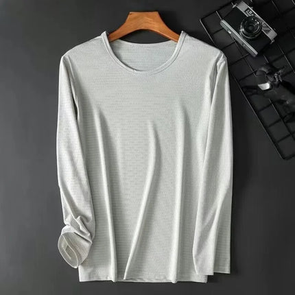 Ice Silk Long Sleeve T-Shirt Men's Summer Thin Mesh Breathable Sun Protection Quick Dry Outdoor Construction Base Shirt Air C...