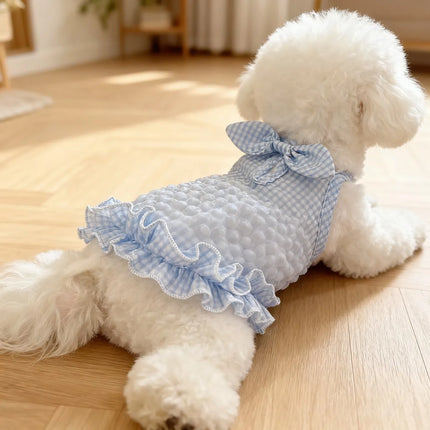 Cute Checkered Bow Strappy Dress Pet Spring Lightweight Dog Cat Teddy Bear Summer Clothing