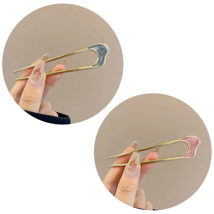 Fashion Luxury Hair Clips Silver Gold Hair Accessories Elegant Enamel Hairpin For Women Metal U Shape Hair Stick Alloy Ornament