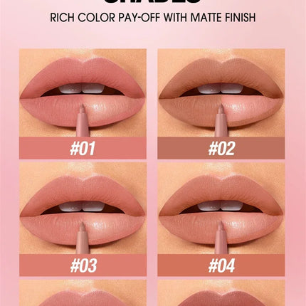 12 Colors Waterproof Lip Liner Pencil Matte Red Brown Plumping Lip Stain Long-Lasting Smooth Perfect Outline & Filling Lips
