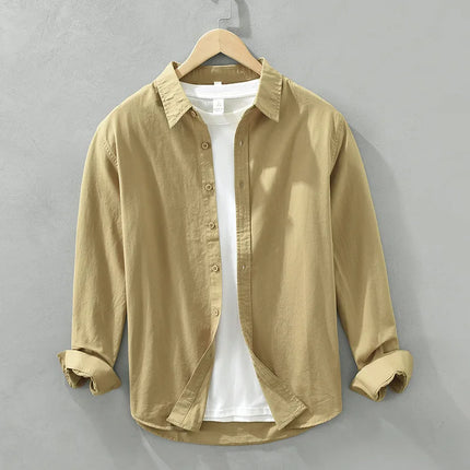 Men's Long-Sleeved Casual Shirt, Artistic Fresh Cotton Lapel Loose Shirt, Outdoor Camping Thin Coat, Cardigan Top