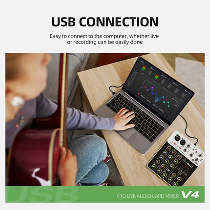 Debra NEW V4 Audio Mixing Console Bluetooth USB Record PC 48V Phantom Power Delay Repaeat Effect 4 Channels USB Audio Mixer.