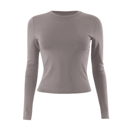 Women Fashion Casual Long Sleeve T-Shirt Lady Minimalist Style Solid Color Round Neck Top Female Casual Skinny Daily Clothes