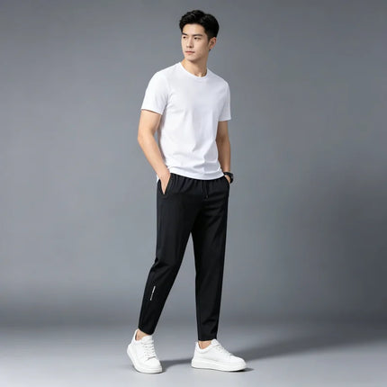 Men's Summer Lightweight High-Stretch Ice Silk Pants, Quick-Dry Breathable Ice Silk Sports Sweatpants for Running & Fitness