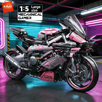 KAVOWORLD 2096PCS Pink Motorcycle Building Blocks Set 1:5 Super Motorbike Model Kit Technical Racing STEM Assembled Toys Gifts