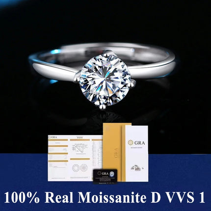 Luxury Women's S925 Silver Rings Fashion Adjustable Size 0.5ct(5mm) GRA Moissanite Ring For Women Jewelry Gift With Boxed