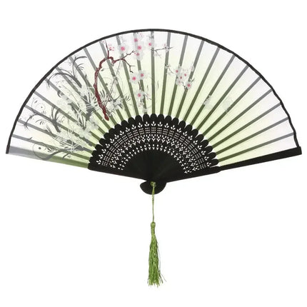 Retro Flower Pattern Home Decoration Elegent Bamboo Folding Fan Chinese Style Painting Handheld Fan Dance Performance Props