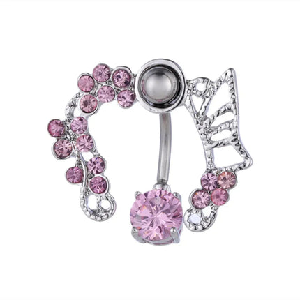 1PCS Pink Crown Belly Button Rings Jewelry Stainless Steel Heart Navel Piercing Barbell Crystal Cute Belly Rings For Women Girls