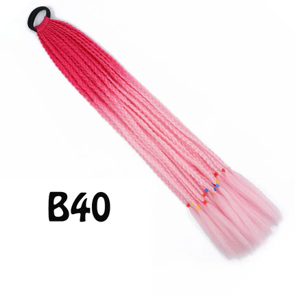 Synthetic Gradient Color Dirty Braided Ponytail Extensions With Elastic Band 24" Rainbow Braid Pony Tail Hairpiece For Girl
