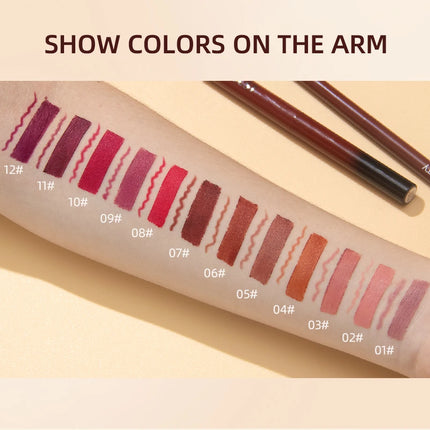 QIBEST 12 Colors Lip Makeup Nude Lipstick Pencil Waterproof Long Lasting Sexy Red Lip Stick Matte Lip Liner Pen Lipstick
