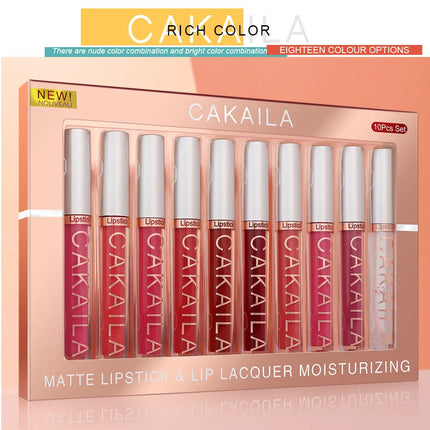 10pcs/set Nude Lip Gloss Matte Velvet Lipstick Waterproof Long-lasting Liquid Lipstick Women Moist Lip Tint