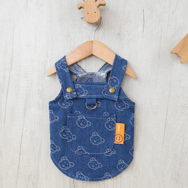 Small Dogs Clothes Designer Luxury Puppy Summer Clothes Girls Cat Dresses, Love Jeans Harness Vest Denim Dress One Piece S-XXL