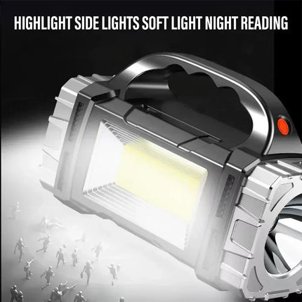 Powerful Handheld Flashlight USB Rechargeable Torch Super Bright Solar COB Floodlight Outdoor Portable Emergency Camping Lamp