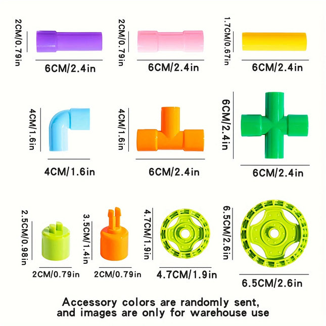 Children'S Pipe Toy Wheel Assembly Water Pipe Insertion Male And Female Bagged Plastic Versatile Large Particle Building Blocks