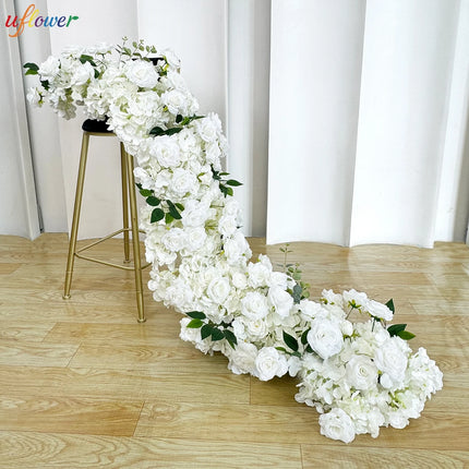 Uflower 100/200cm Flower Row Runner Artificial Flowers Table Centerpiece Wedding Decoration Flowers Backdrop Wall Arches Decor