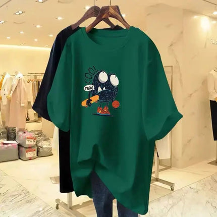 Summer Fashion Y2K Hand-Painted Print T-shirt Women Pure Cotton O-neck Short Sleeve Basic Top Tee Chic Loose Pullover 45-105Kg