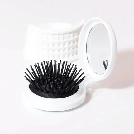 Compact Folding Brush with Mirror, Portable Anti-static for Travel, Ideal Hair Massager for Wigs and Natural Hair