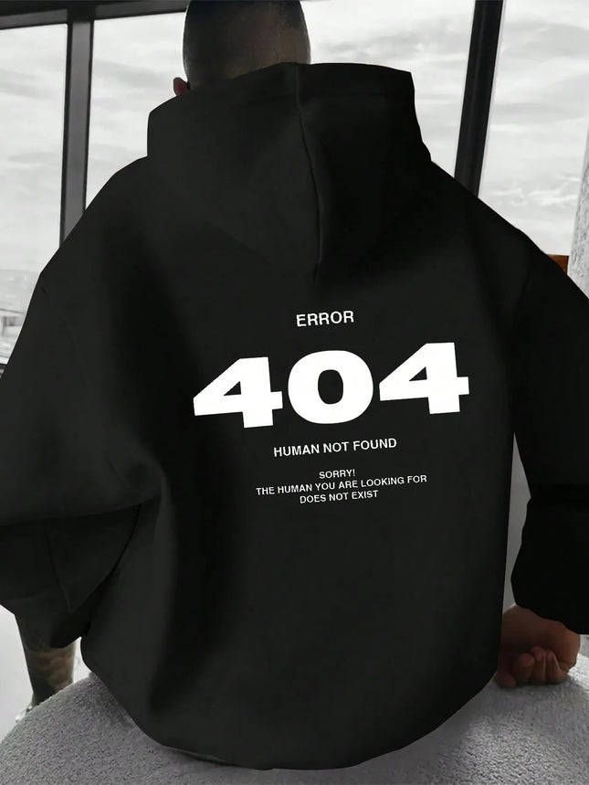 Error 404 Not Found Digital Print Fashion Men's Long Sleeve Hooded Sweatshirt Autumn Winter Daily Sports Casual Loose Streetwear