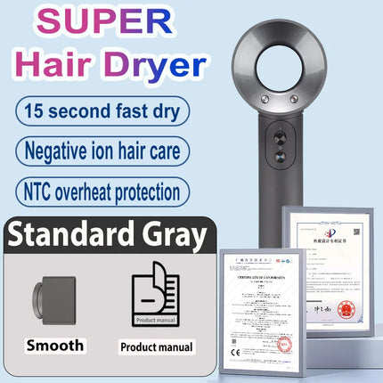 6 IN 1 Super Hair Dryer Negative Ion Hair Care Blow dryer Salon Barber Leafless Tourist Hairdryer with Diffuser & curler