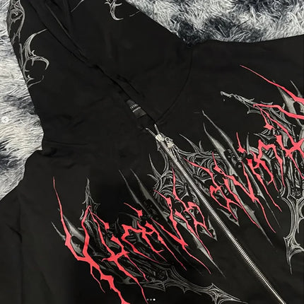 Men Gothic Skull Thorn Graphic Full Zip Up Hoodie Fleece Lined Long Sleeve Winter Punk Goth Streetwear Oversized Sweatshirt