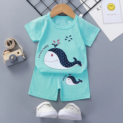 Boutique Clothing New Children's Short-sleeved Shorts Suit Summer Baby Boys Girls T-shirt Two-piece Set 0-1-2-3-4 Years Old