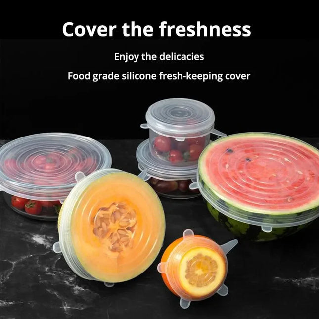 6Pcs/Set Transparent Silicone Bowl Covers Stretchable Universal Fresh-Keeping Lids for Refrigerator Oven