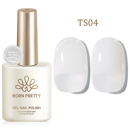 BORN PRETTY 15ml Jelly Gel Polish Milky White Nude Glitter Soak Off LED UV Gel Semi Permanent Nail Art Manicure Gel Varnish
