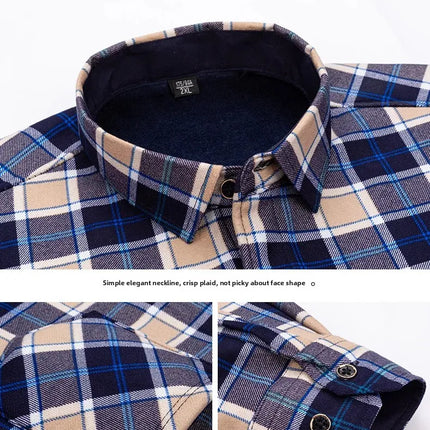 Thickened Fleece Men's Casual Shirt Warm Plaid Set Winter Wear Comfortable Breathable Fashionable Chinese Brand Clothing