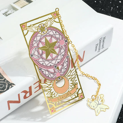 Kawaii Sweet Anime Card Cap tor Sakura Book Mark with Creberus Tassel Metal Bookmark for Women Girl Fans School Reading Supplies