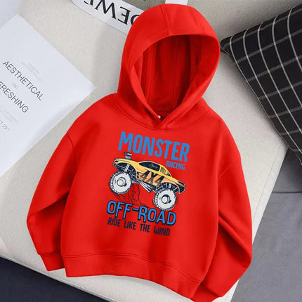 Aimi Lakana Monster Truck Childrens Hoodie Long Sleeve Cotton Coat Baby Boy Cartoon Hoodie Casual Pullover